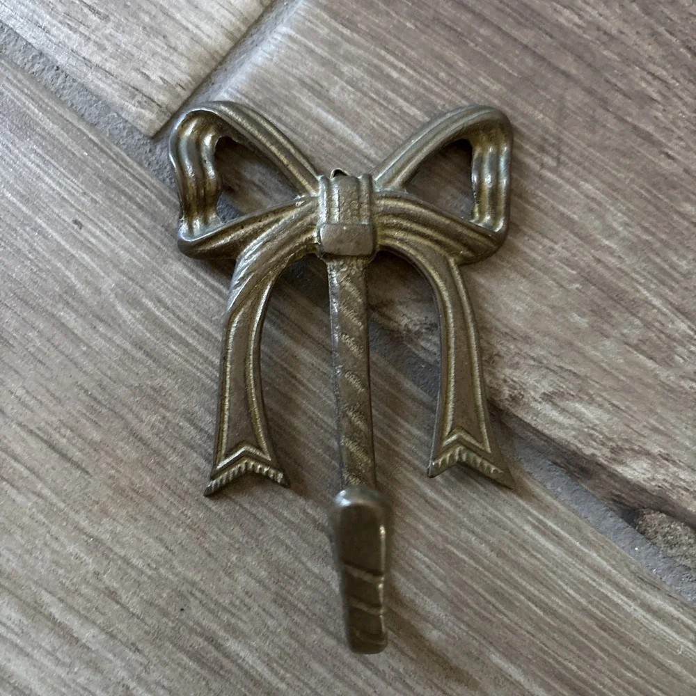 Brass Bow Wall Hook Antique Style Polished Gold Decorative 4.5